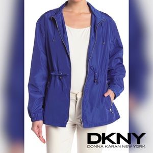 DKNY Zip Hoodie Rain Jacket (INK BLUE)